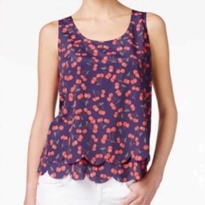 Maison Jules Navy Cherry Sleeveless Top Medium